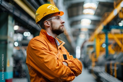 Portrait of Industry maintenance engineer man wearing uniform and safety hard hat on factory station. Industry. Engineer. construction concept. 