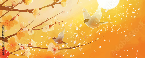 Translation: Vernal Equinox Day. Happy Vernal Equinox Day (Shunbun no Hi) vector illustration.