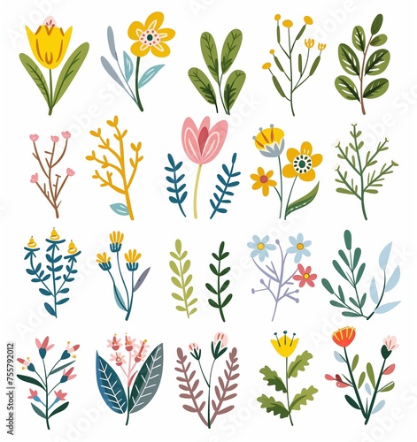 Collection of Vibrant Hand-Drawn Flowers Perfect for Patterns and Children's Books