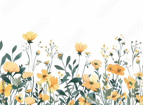Yellow Floral Border on White Background - Ideal for Spring Events and Design Projects © Jaemie