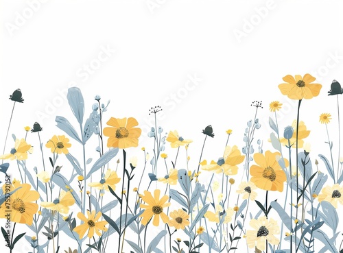 Yellow Floral Border on White Background - Ideal for Spring Events and Design Projects