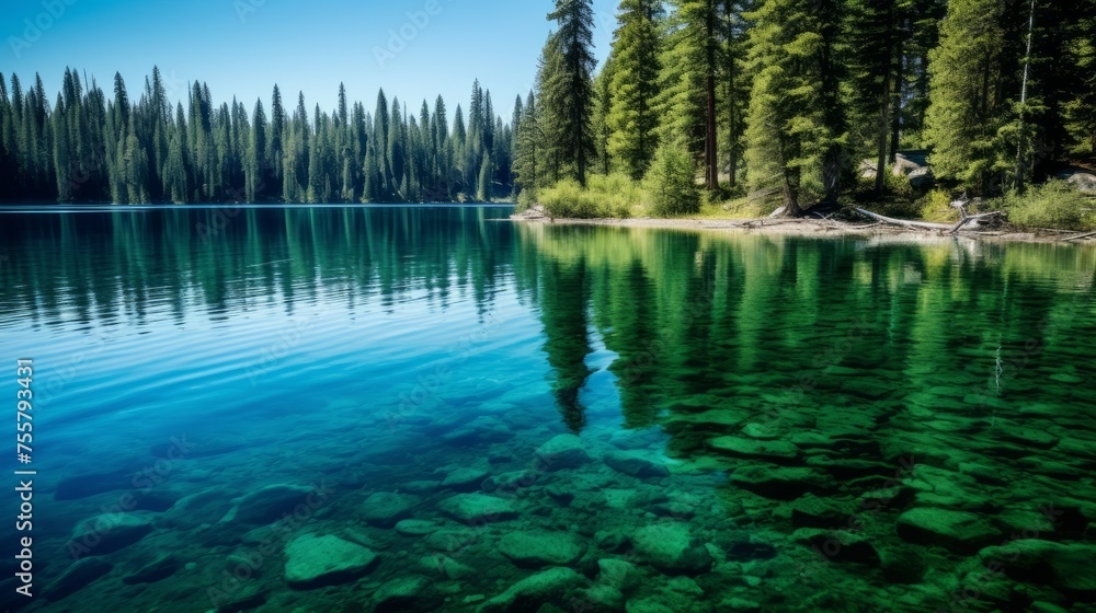 A hyper zoomed view of a tranquil lakeside