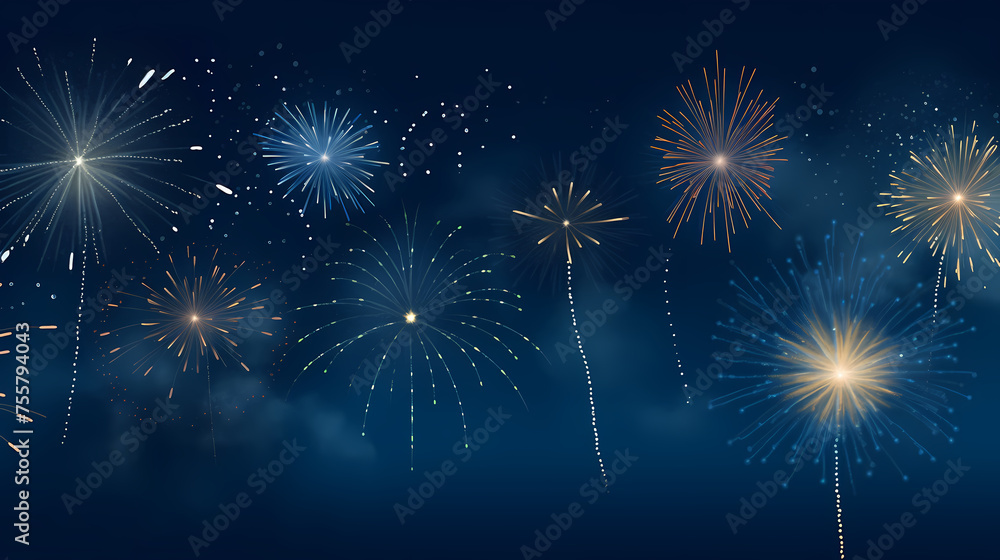 Fototapeta premium Happy New Year, burning fireworks with bokeh light background