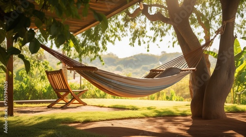 A relaxing hammock swaying in a gentle breeze