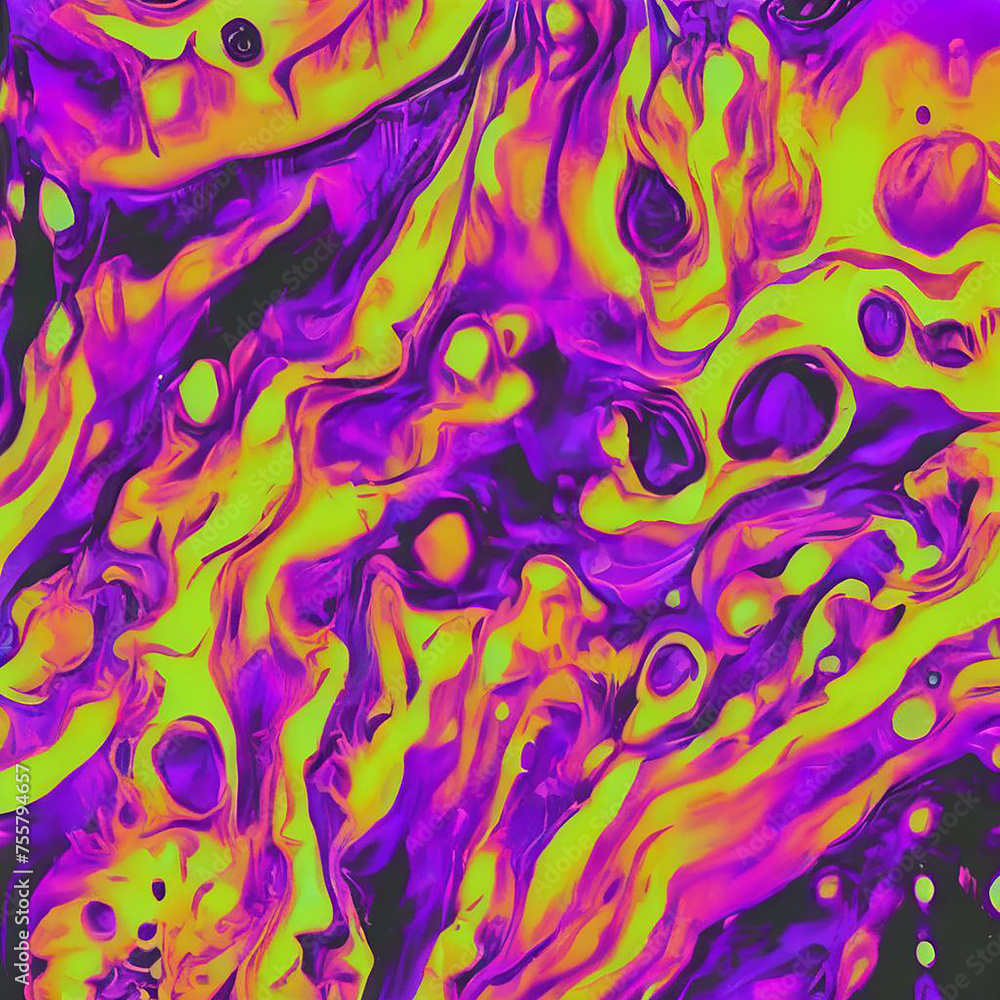 Abstract purple and yellow fire art painting. Watercolor image. AI generated image.