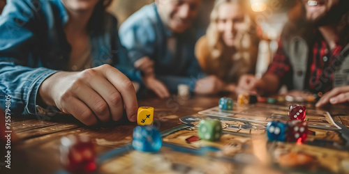 A group of young people play board games. Time together. ,board games concept photo
