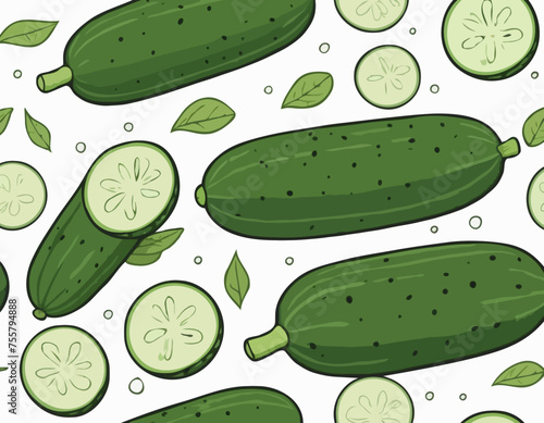 Hand drawn cucumber isolated on white background. Fresh organic ingredient