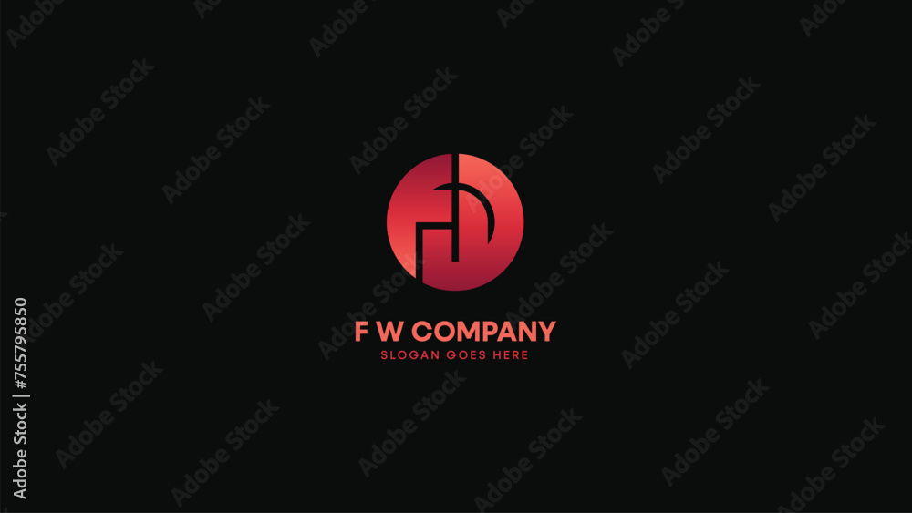 Monogram illustration combining letters F and W into a circle with a vibrant red gradient. Vector color gradient for corporate identity design. Monogram illustration combining letters F and W into a circle with a vibrant red gradient. Vector color gradient for corporate identity design.
