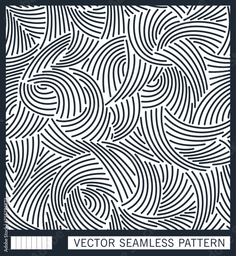 Wavy blend of elements made from curved lines. Seamless pattern. Vector graphics