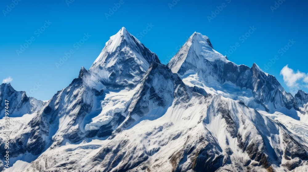 Majestic mountain peaks against a clear blue sky Majestic mountain peaks against a clear blue sky
