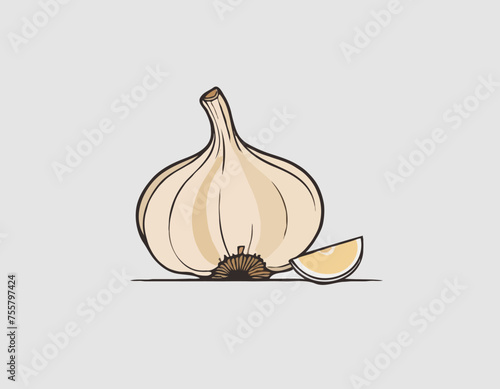 Garlic icon in flat style on white background