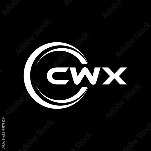 CWX letter logo design with black background in illustrator, cube logo, vector logo, modern alphabet font overlap style. calligraphy designs for logo, Poster, Invitation, etc. photo