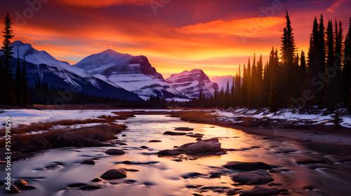 Golden Sunset Over Canadian Rockies: Splendid Showcase of Canada's Wilderness