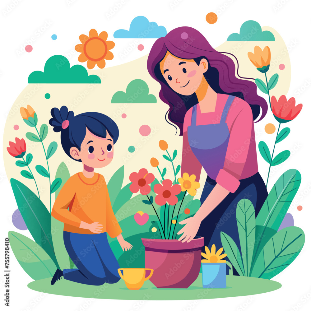 mother, daughter, flowers, plant, nature, earth, vegetable garden, water mother, daughter, flowers, plant, nature, earth, vegetable garden, water