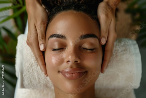 Close-up of Woman's Visage During Tranquil Spa Massage Session