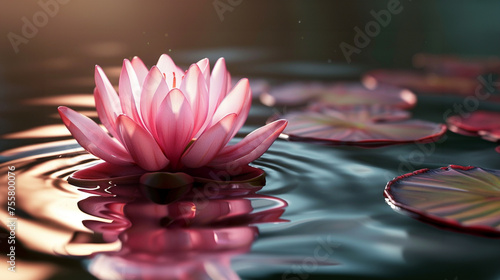 white lotos flower in pond  symbol of wesak day. 3d illustration