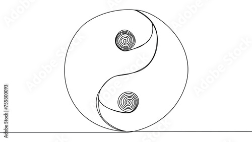 Self-drawing Yin Yang symbol of harmony and balance.