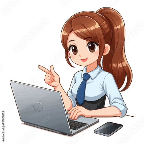 a Cartoon businesswoman working with a laptop gesture pose clip art vector illustration 