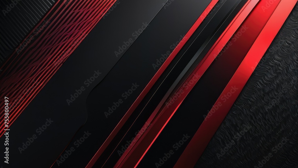 Obraz premium Abstract pattern featuring gradients of red and black light cascading across a metallic texture, angled softly to create a tech-inspired diagonal backdrop, merging dark hues with clean modern lines