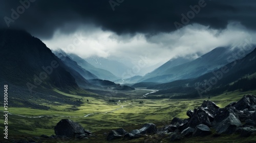 Moody mountain landscape with a brooding sky