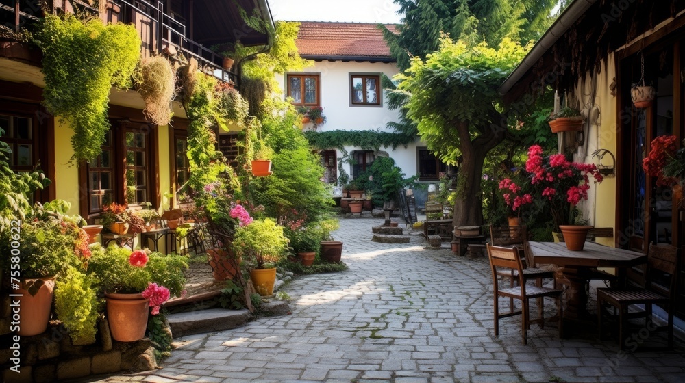 Fototapeta premium Pension in an old world village with charming architecture and cafes