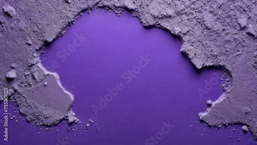 Cement surface imitation set against a violet backdrop, showcasing decorative Venetian stucco texture for elegant backgrounds, top view layout with ample negative space for text incorporation, texture photo