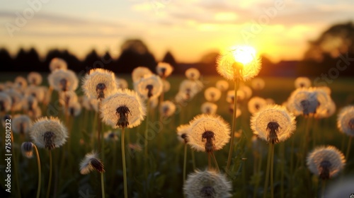 The beauty of a field of dandelion puffs