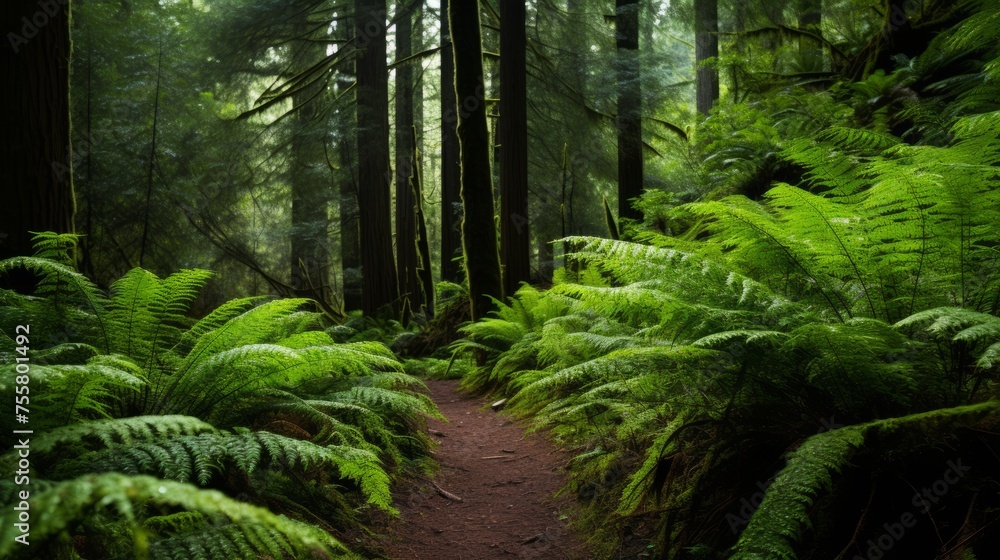 The lush greenery of a ferncovered forest The lush greenery of a ferncovered forest