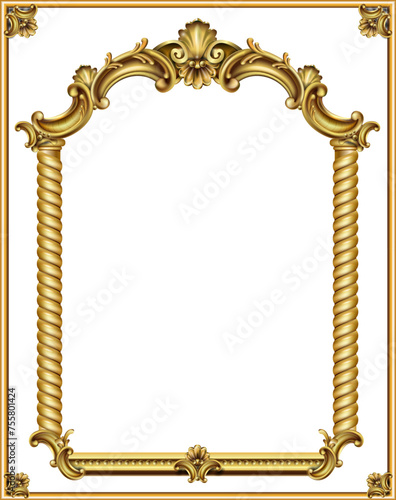 Gold classic frame of the rococo baroque