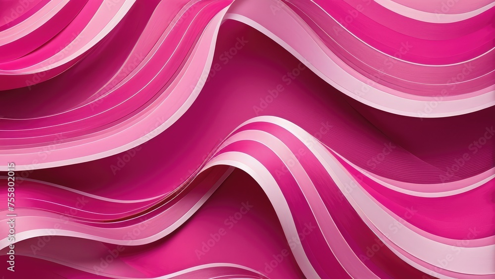 Elegant abstract striped pattern with a wavy 3D effect, pink tones dominate the palette ranging from soft pastel to vibrant fuchsia, positioned on a seamless pink background exhibiting varied shades Elegant abstract striped pattern with a wavy 3D effect, pink tones dominate the palette ranging from soft pastel to vibrant fuchsia, positioned on a seamless pink background exhibiting varied shades