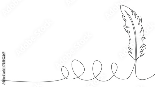 Self-drawing of continuous drawing of one line of an isolated object feather