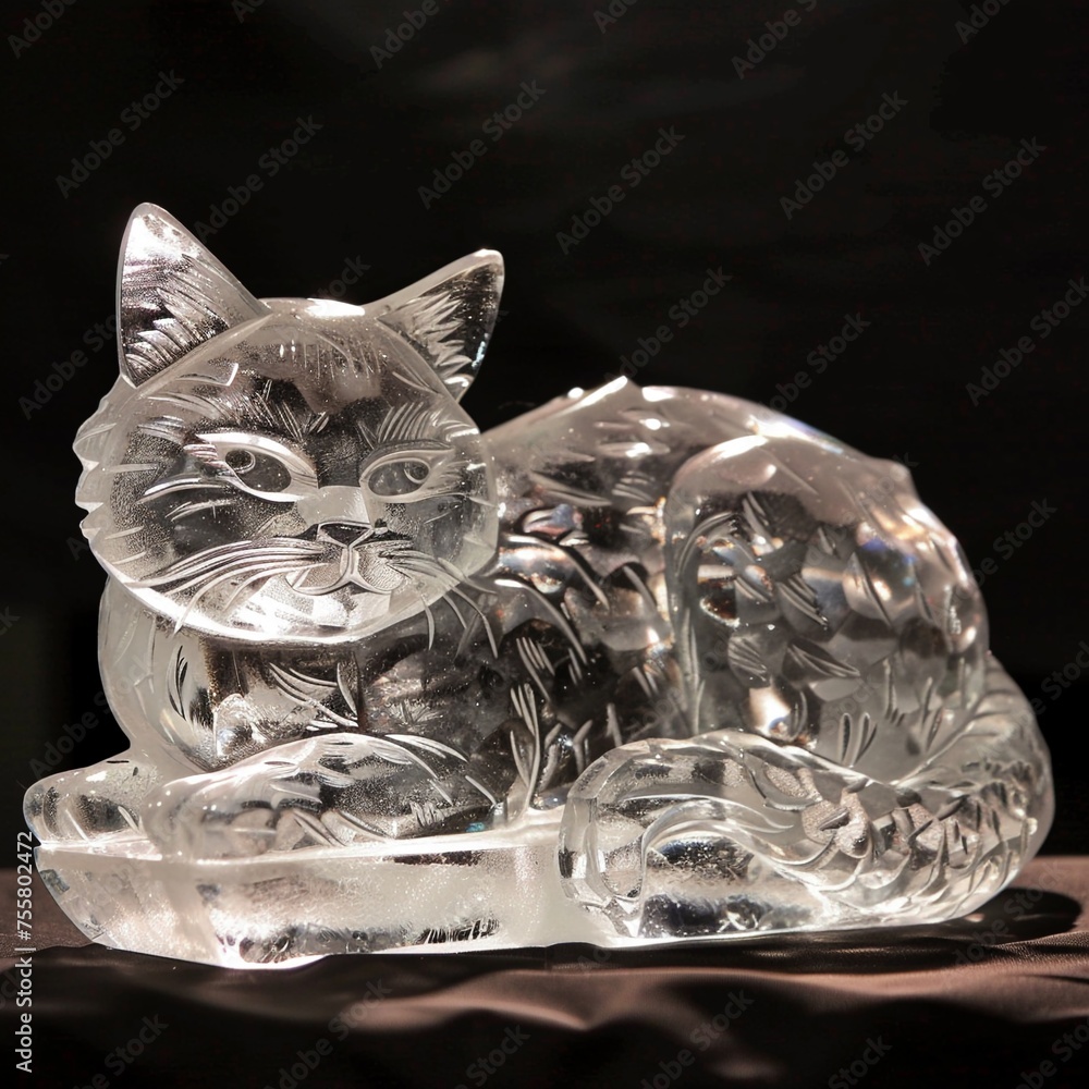 Sleek ice carving of a lounging cat Sleek ice carving of a lounging cat