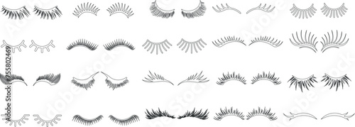 diverse eyelash styles collection. Hand drawn eyelashes  Perfect for beauty  makeup  cosmetics  personal care. Natural to decorative  upper and lower lashes
