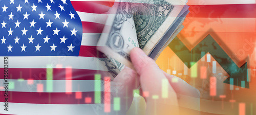 USA economy. America flag n...