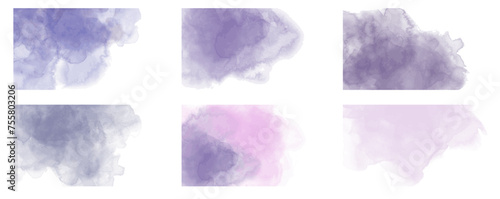 Abstract watercolor blot painted background. Vector isolated illustration. Set blue indigo, lavender periwinkle 
