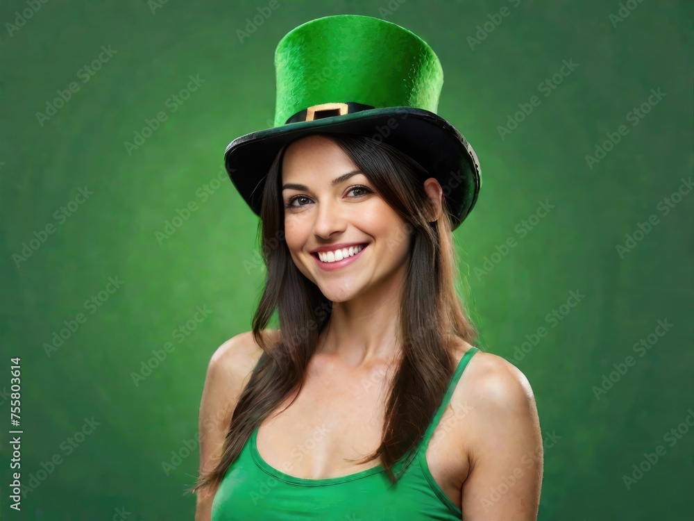 St. Patrick's Day leprechaun girl in green top hat. Patrick Day celebrating St. Patrick's Day leprechaun girl in green top hat. Patrick Day celebrating
