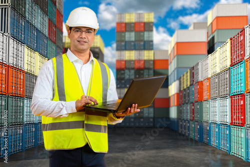 Man near container warehous...