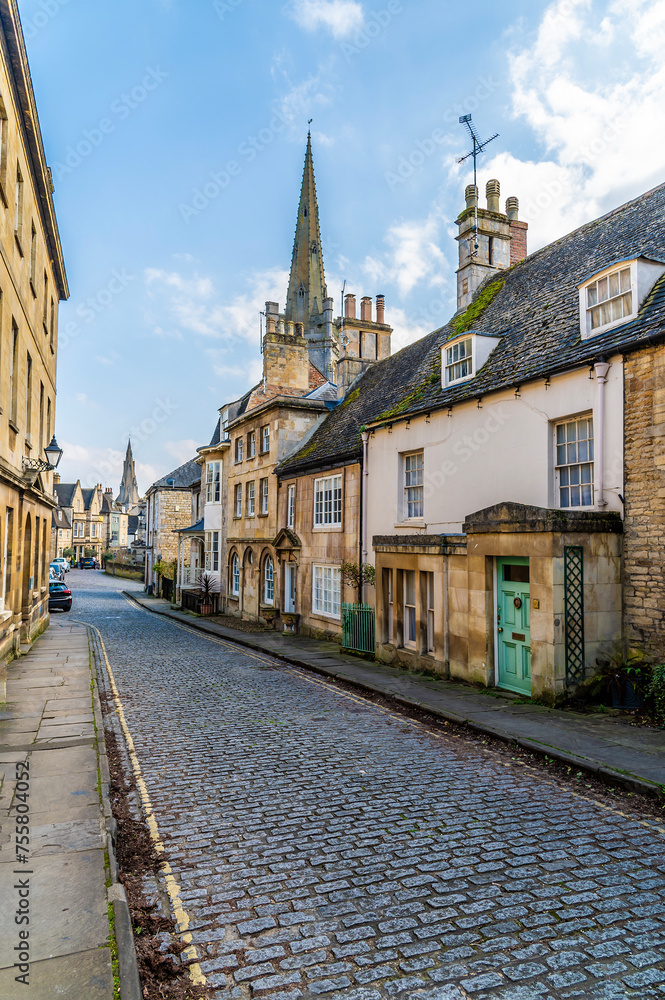 Obraz premium A view down Barn Lane in the town of Stamford, Lincolnshire, UK in winter