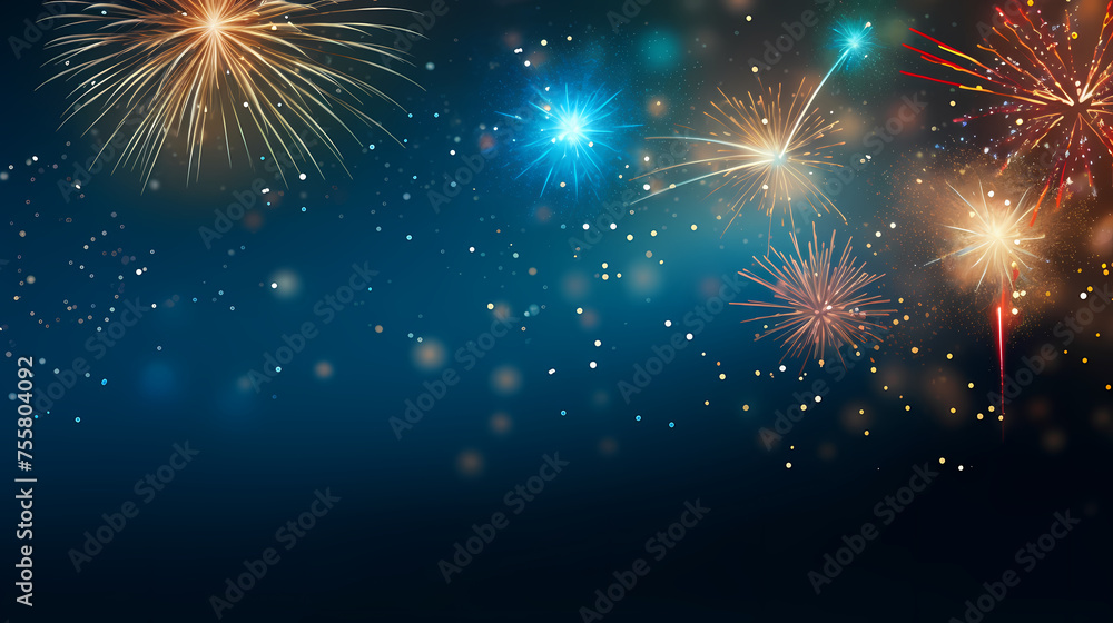 Naklejka premium Beautiful creative holiday background with fireworks and sparkles
