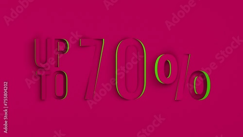 Dynamic 70 percent sale on pink background. Fluorescent green tag 70% off sale discount loop animation. Seventy five percent seamless loop footage for , discount, clearance, marketing, promotion. (ID: 755804202)