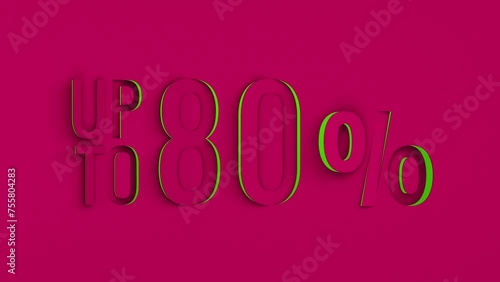 Green neon 80% off special offer on magenta background. Sale Up to eighty percent Off, Sale Symbol, Special Offer animation.  85 percent seamless loop footage for campaign, discount, clearance. (ID: 755804283)