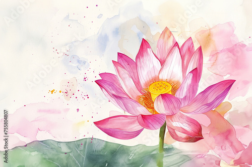 White pink waterlily or lotus flower in pond.