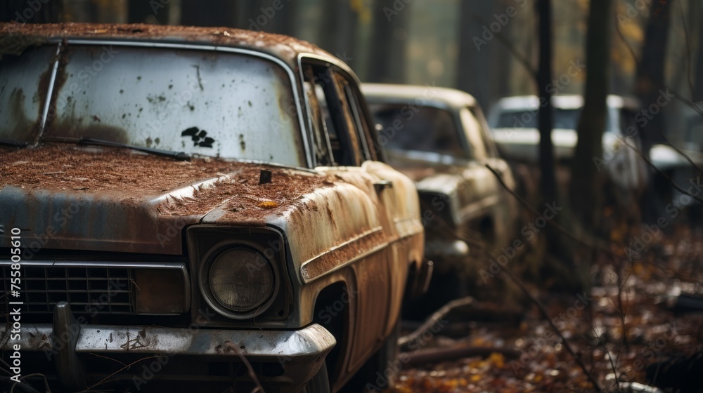 Closeup of abandoned vehicles adding to visual pollution