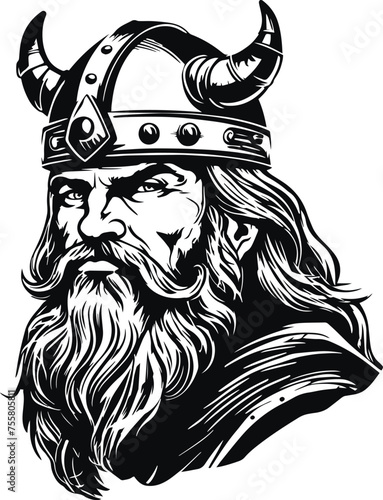 Viking head, Viking in a helmet with horns Vector illustration