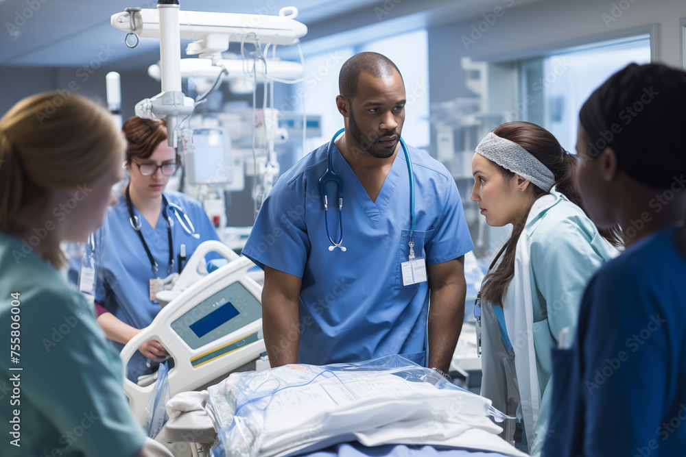 Obraz premium Doctors working with staff in hospital. Generative AI