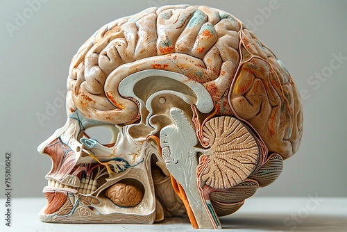 This detailed illustration showcases the brain's limbic system, focusing on the amygdala, hippocampus, and parts of the limbic cortex. Each structure is subtly color-coded to highlight  photo