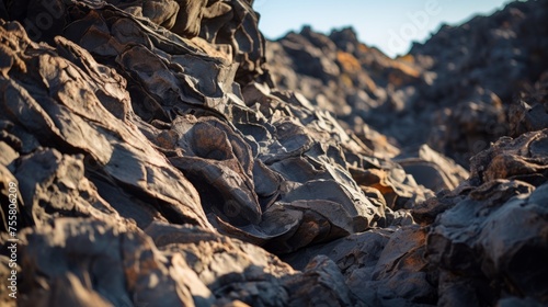 A closeup of a volcanic rock formation