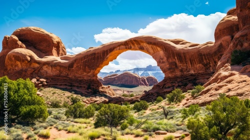 A desert landscape with colorful sandstone arches