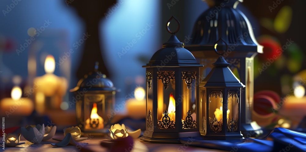 Arabic Ramadan lantern, greeting Eid Mubarak card for Muslim Holidays Arabic Ramadan lantern, greeting Eid Mubarak card for Muslim Holidays