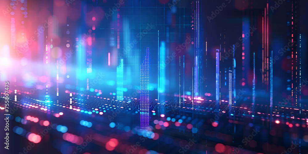 Futuristic Fusion: Bar Graph on Glittering Abstract of Technology Blue
